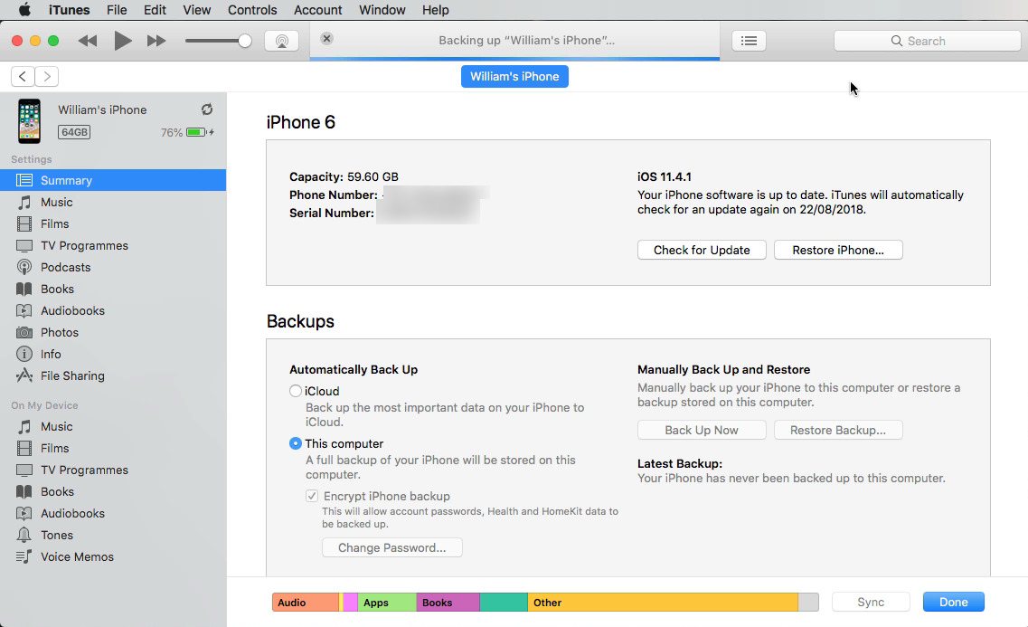 create a separate backup folder on mac for iphone